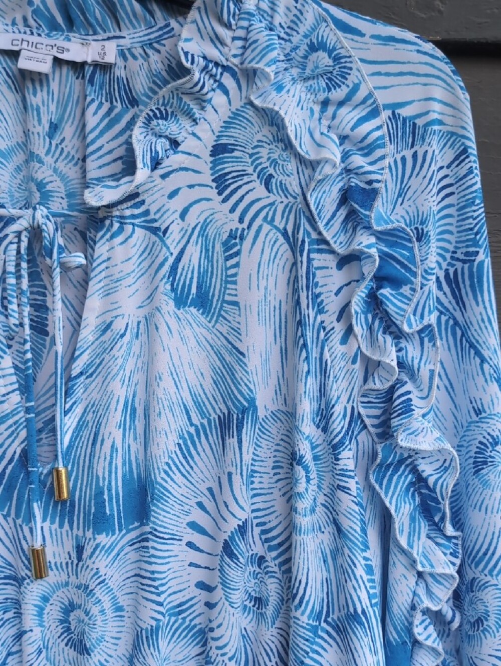 Chico's Light Blue Floral Ruffle Midi Dress Size 12 Large - Picture 4 of 16
